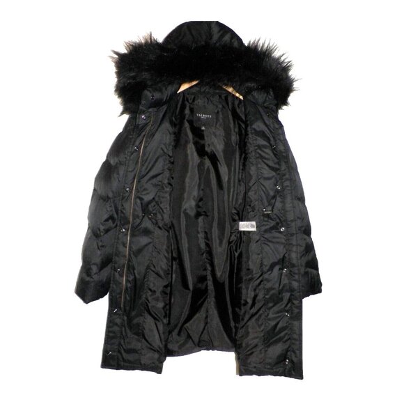 Women's S Talbots Petite Down Puffer Coat Parka Adj Waist Hood Black - Picture 13 of 13